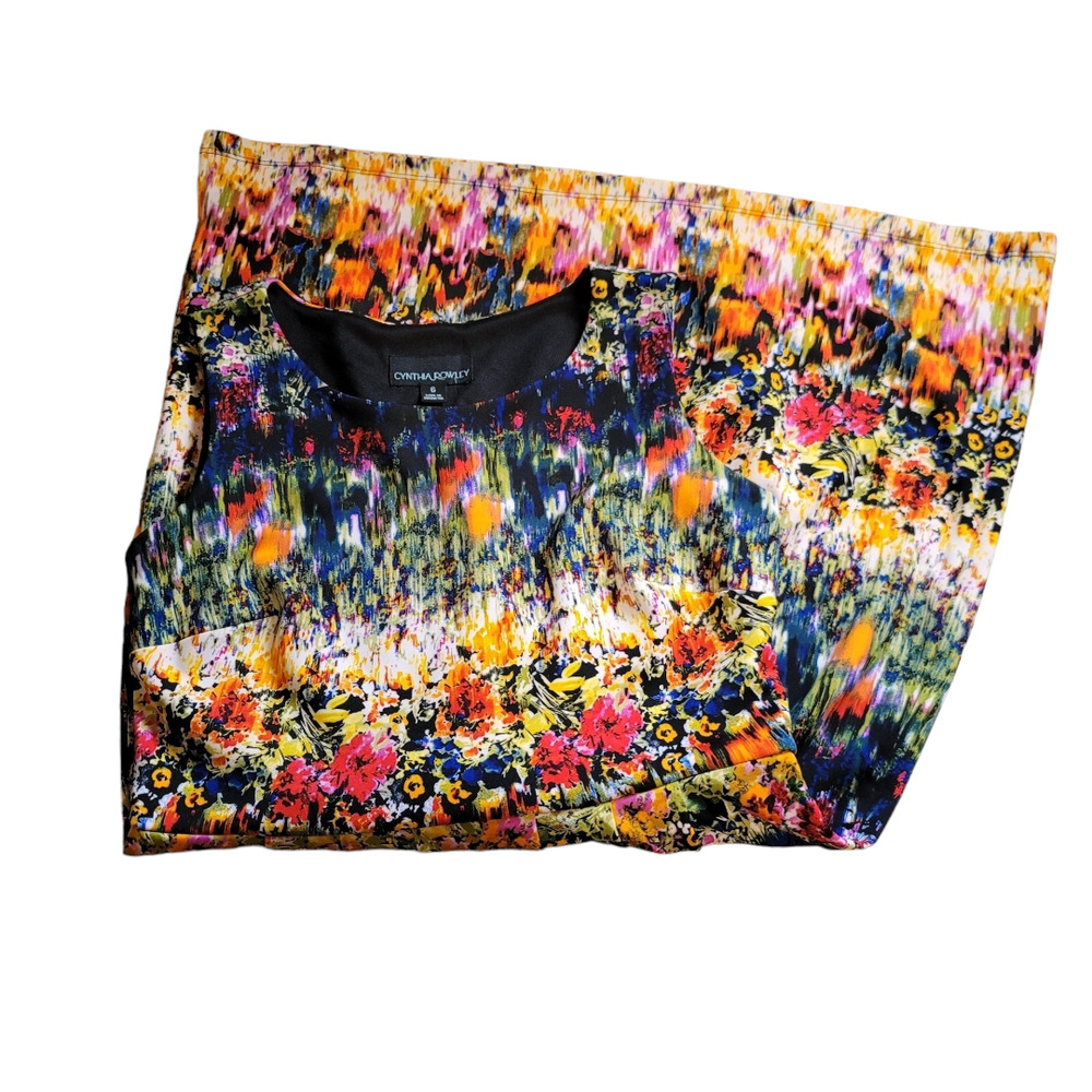 Cynthia Rowley Art Floral Pleated Fit Flare Sleeveless Dress Size 6 - Picture 5 of 8
